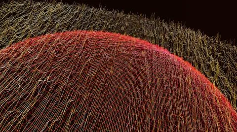 3D Render Abstract, Modern background, red and gold wire frame Stock Illustration