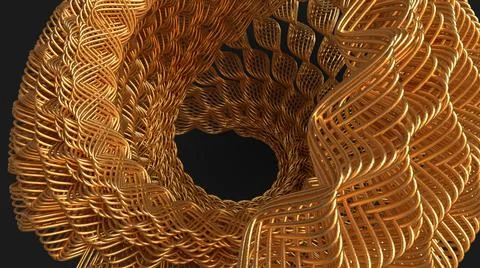 3D Render, Abstract Modern Background, golden line wave pattern Illustrazione stock