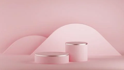 3d render, abstract modern minimal pink background, hills. Empty fashion podium Illustrazione stock