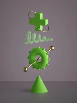 3d render, abstract monochrome green geometric shapes Stock Illustration