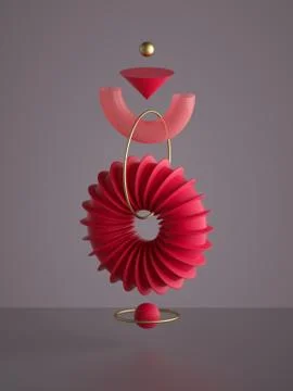 3d render, abstract monochrome red geometric shapes Stock Illustration