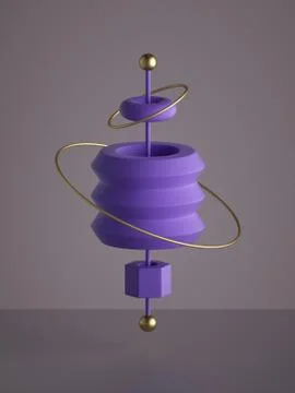 3d render, abstract monochrome violet geometric shapes isolated Stock Illustration