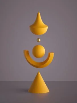 3d render, abstract monochrome yellow geometric shapes isolated, neutral back Stock Illustration