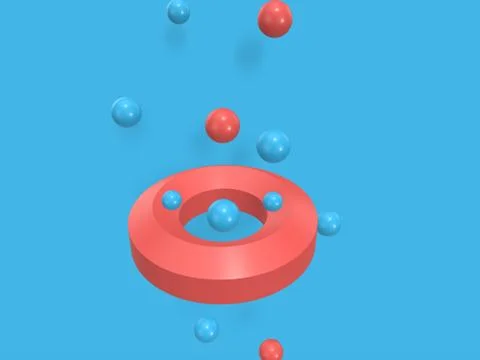 3d render Abstract multi-colored objects on blue background Illustrazione stock