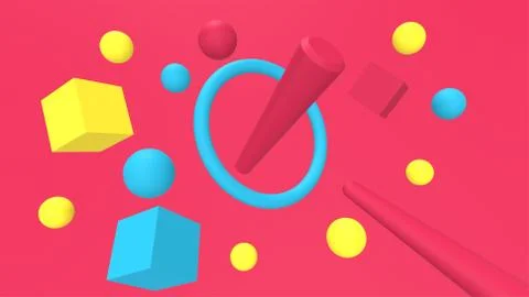 3d render Abstract multi-colored objects minimalist background Illustrazione stock