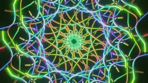 3d render. Abstract neon animation background with rotation wavy color lines. Stock Footage 171134434