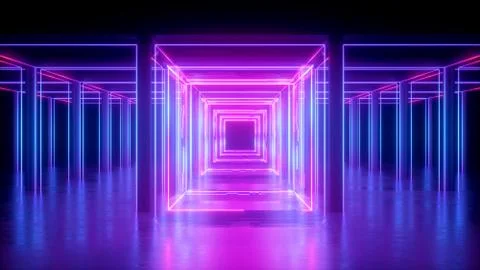 3d render, abstract neon background, pink glowing lines, square shape 스톡 일러스트