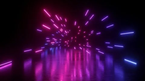 3d render, abstract neon background, pink blue lights isolated on black, refl Stock Illustration