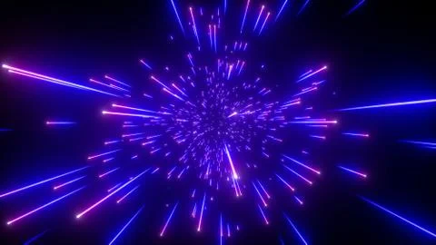 3d render, abstract neon background, blue fireworks sparkling, shooting stars Stock Illustration