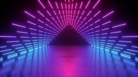 3d render, abstract neon background, performance stage Illustrazione stock