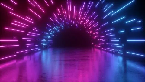 3d render, abstract neon background, performance stage, empty tunnel, Illustrazione stock