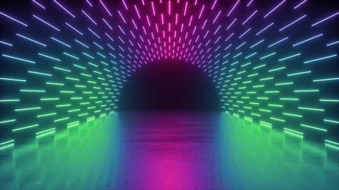 3d render, abstract neon background, performance stage Illustrazione stock