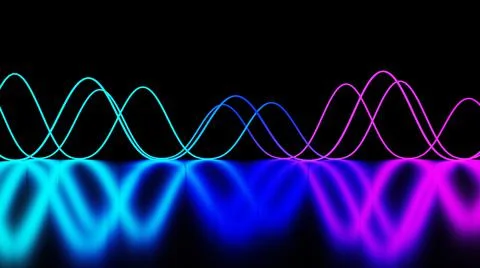 3d render. Abstract neon background sound waves glowing in ultraviolet spectr Stock Illustration