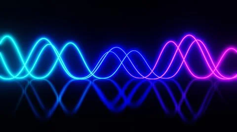 3d render. Abstract neon background sound waves glowing in ultraviolet spectr Stock Illustration