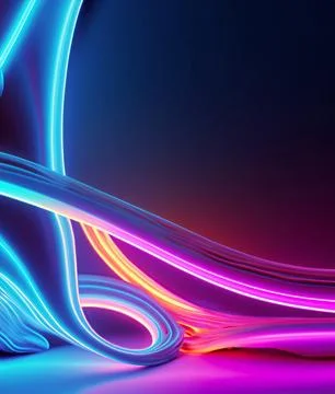 3d render, abstract neon background with colorful glowing curvy lines. Mini.. Foto stock