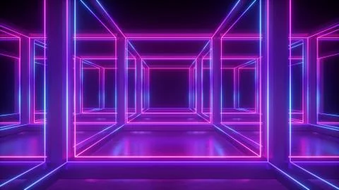 3d render, abstract neon geometric background, lines glowing in ultraviolet Stockillustratie