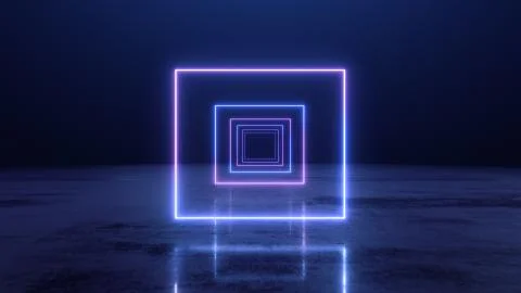 3d render abstract Neon lines square tunnel Ilustración de archivo