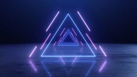3d render abstract Neon lines triangles tunnel Ilustración de archivo