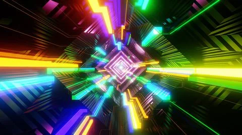 3D Render. Abstract neon lines move in space. Background for music videos, ni Illustrazione stock