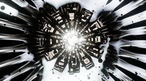 3D Render. Abstract neon lines move in space. Seamless VJ loop for music vide イラスト素材