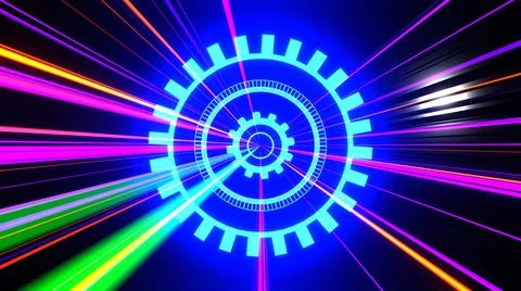 3D Render. Abstract neon lines move in space. Futuristic background. Neon tra 스톡 일러스트