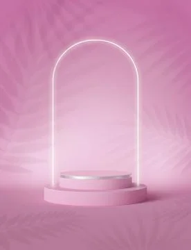 3d render, abstract palm leaves shadows over pink background with copy space Ilustración de archivo