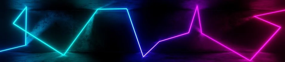 3d render, abstract panoramic background with iridescent neon lights Stock Illustration