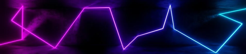 3d render, abstract panoramic background with iridescent neon lights Stock Illustration