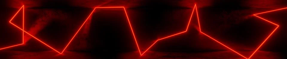 3d render, abstract panoramic background with red laser neon lights Stockillustratie