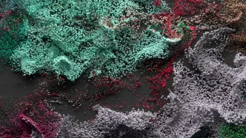 3d render abstract particle background. A lot of random particles forced with Stock Illustration