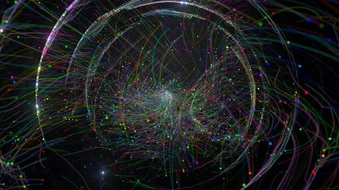 3d render abstract particle based technology background. Digital theme. Cyber Illustrazione stock