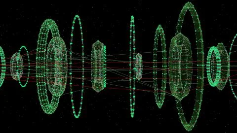 3d render abstract particles. Circular elements with particles on the edges a イラスト素材