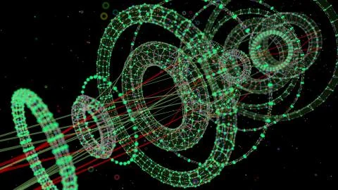 3d render abstract particles. Circular elements with particles on the edges a Stockillustratie