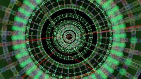 3d render abstract particles. Circular elements with particles on the edges a Stock Illustration