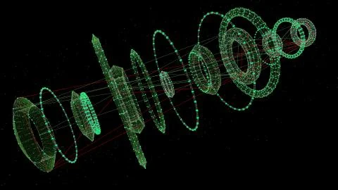 3d render abstract particles. Circular elements with particles on the edges a Stock Illustration