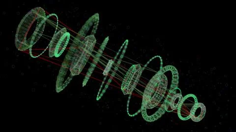 3d render abstract particles. Circular elements with particles on the edges a Stock Illustration