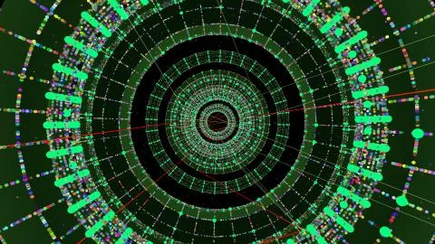 3d render abstract particles. Circular elements with particles on the edges a Illustrazione stock