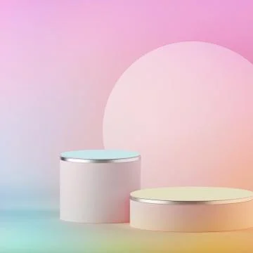 3d render, abstract pastel neon easter background, blank cylinder podium, Stock Illustration