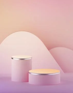 3d render, abstract pastel rose pink easter background, blank cylinder podium Stock Illustration