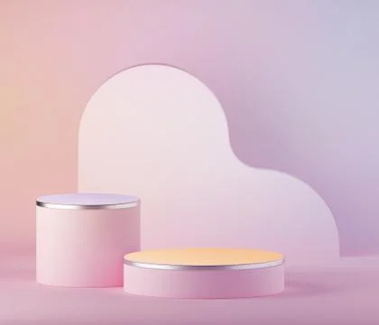 3d render, abstract pastel violet pink easter background, blank cylinder podium Stock Illustration