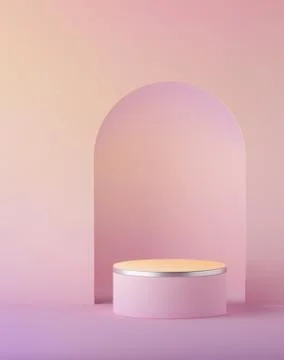 3d render, abstract peachy pink pastel easter background, blank cylinder podium Stock Illustration