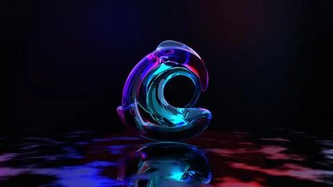 3d render, abstract pink blue curvy glass ribbon and reflection on the grou.. Illustrazione stock