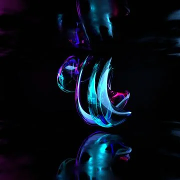 3d render, abstract pink blue curvy glass ribbon and reflection on the grou.. Stock Illustration