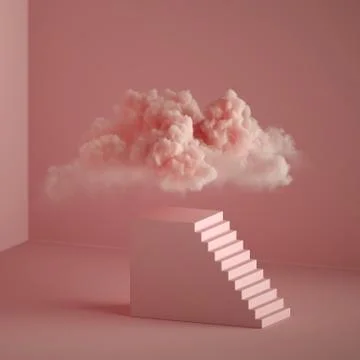 3d render, abstract pink fantasy background. Cloud floating above the pedestal Stock Illustration