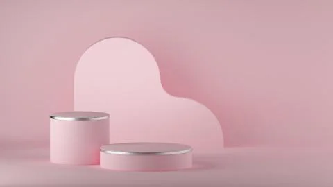 3d render, abstract pink minimal background, clean style. Empty cylinder podium Stock Illustration