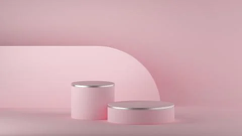 3d render, abstract pink minimal background, clean style. Empty cylinder podium Stock Illustration