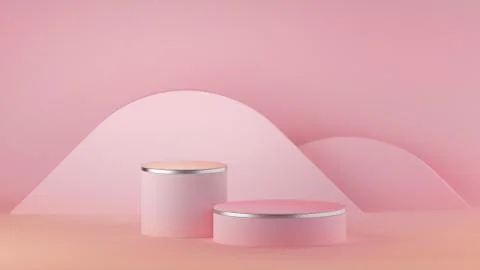 3d render, abstract pink modern minimal background. Cylinder podium Stock Illustration