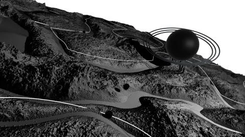 3d render of abstract planet surface. Very detailed sci fi or science fiction Illustrazione stock