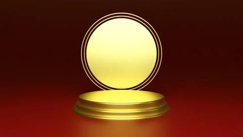 3d render abstract platforms with golden realistic podium Stock Photos