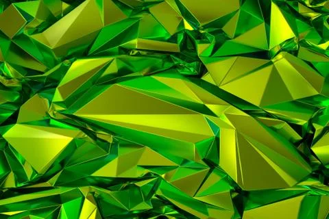 3d render, abstract polygonal faceted background, bright green crystal structure 스톡 일러스트